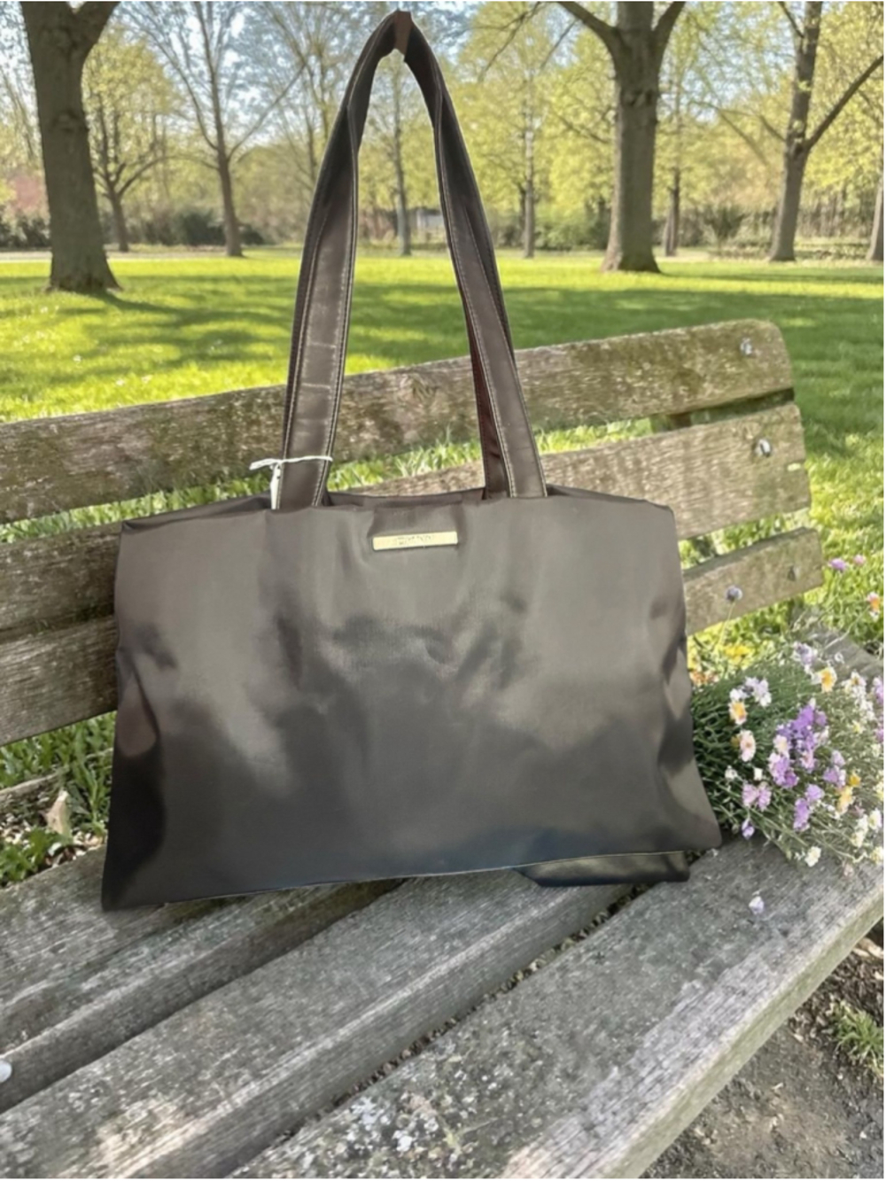 DKNY Sleek Black Nylon Tote Minimalist Everyday Shoulder Bag